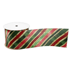 Red Green Gold Stripes Vintage Christmas Ribbon