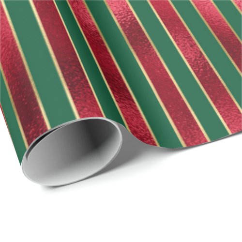 Red Green Gold Stripes Wrapping Paper