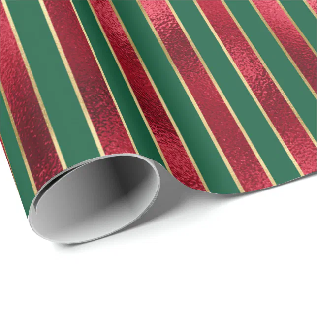 Red Green Gold Stripes Wrapping Paper | Zazzle