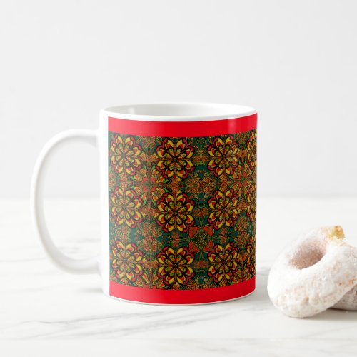 Red Green  Gold Tapestry Pattern for Christmas Coffee Mug