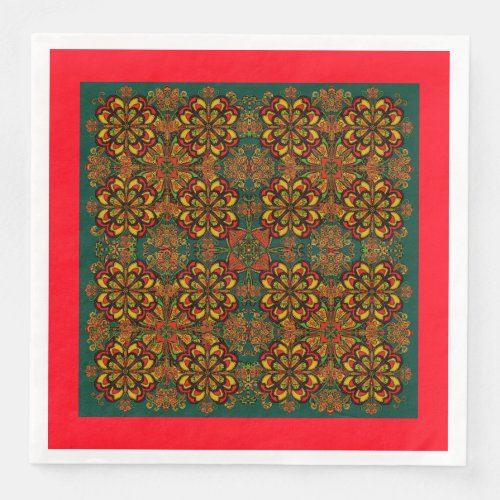 Red Green  Gold Tapestry Pattern for Christmas Paper Dinner Napkins