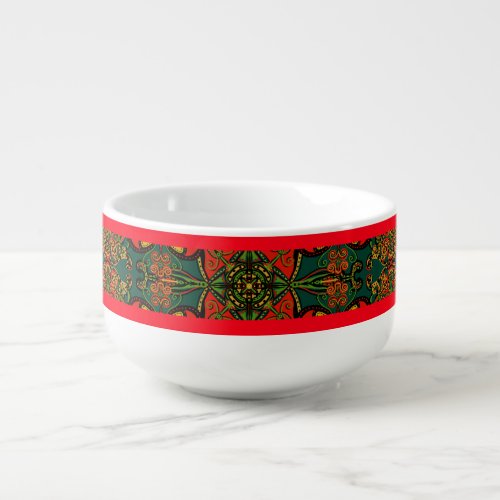 Red Green  Gold Tapestry Pattern for Christmas Soup Mug