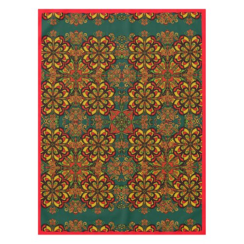 Red Green  Gold Tapestry Pattern for Christmas Tablecloth