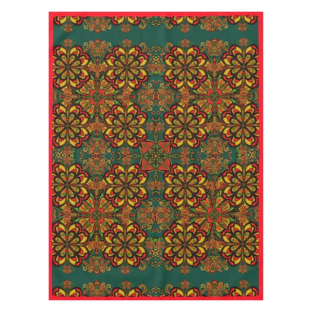 Red, Green & Gold Tapestry Pattern for Christmas Tablecloth (Front)