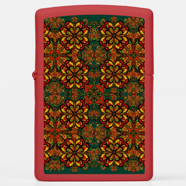 Red, Green & Gold Tapestry Pattern for Christmas Zippo Lighter (Front)