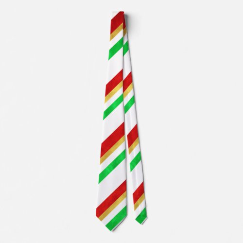 Red Green Gold Watercolor Candy Cane Stripes Neck Tie