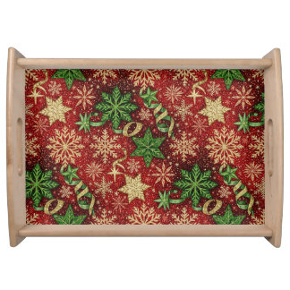 RED GREEN GOLD WINTER HOLIDAY SNOWFLAKES SERVING TRAY