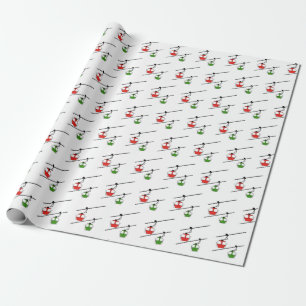 Red & green gondolas with skis wrapping paper