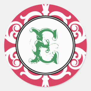 Red green goth punk monogram initial wedding favor classic round sticker