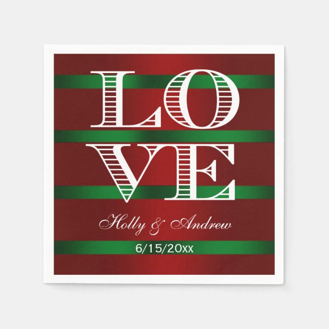 Red Green Gradient, White LOVE Napkins (Front)