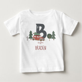 Red Green Gray Child's Initial Alphabet Christmas Baby T-Shirt