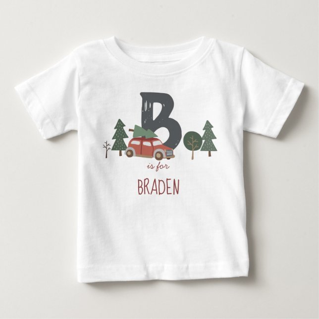 Red Green Gray Child's Initial Alphabet Christmas Baby T-Shirt (Front)