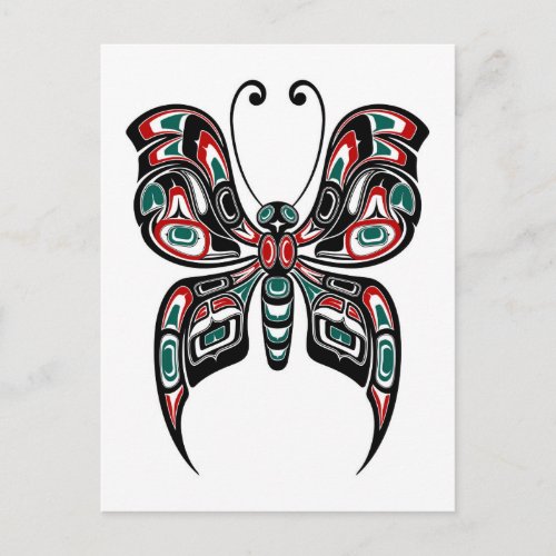 Red  Green Haida Spirit Butterfly on White Postcard