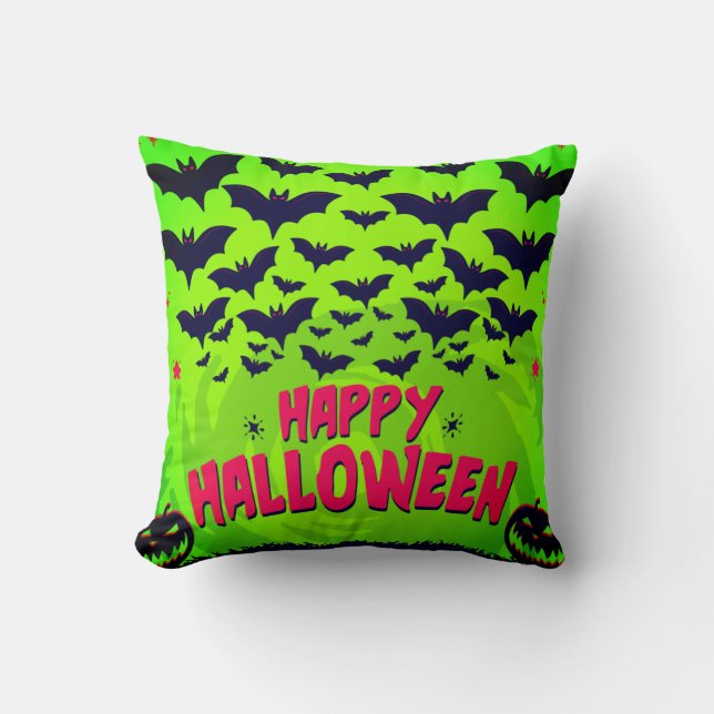 Red & Green Happy Halloween  Throw Pillow (Front)