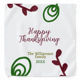 Red green happy Thanksgiving floral leaf fall Bandana