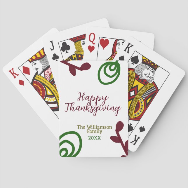 Red green happy Thanksgiving floral leaf fall Poker Cards (Back)