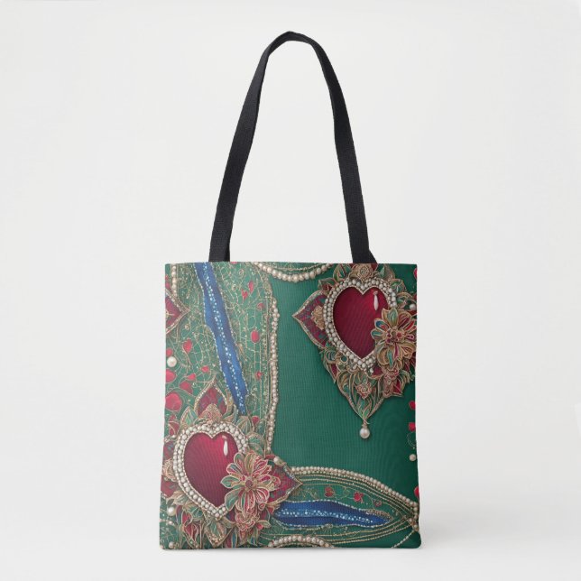 Red & green hearts AI art  Tote Bag (Front)