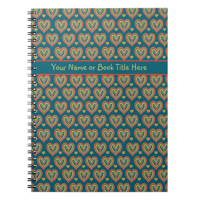 Red, Green Hearts on Dark Teal Notebook (Front)