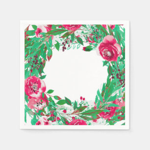 Red Green Holiday Christmas Floral Flowers Wedding Napkins