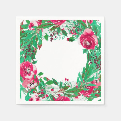 Red Green Holiday Christmas Floral Flowers Wedding Napkins