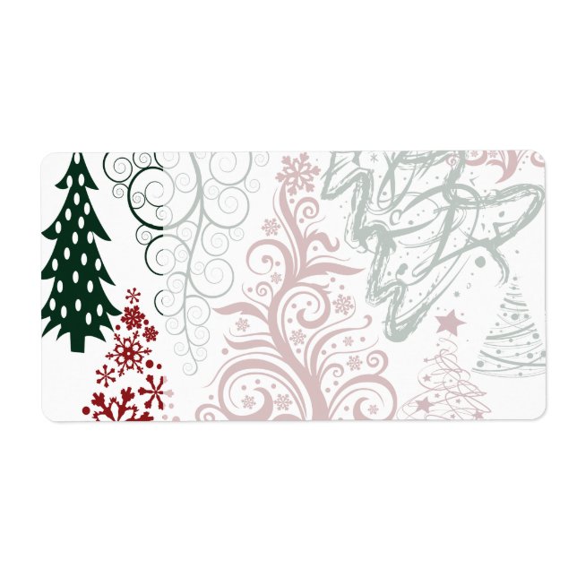 Red Green Holiday Christmas Tree Pattern Label (Front)