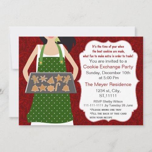 Red  Green Holiday Cookie swap Invite recipe card