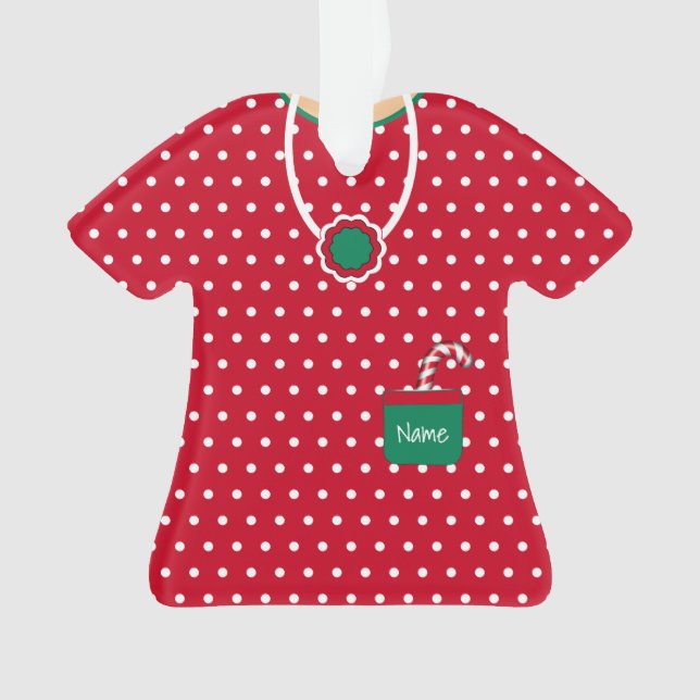 Red & Green Holiday Dress Polka Dots Personalized Ornament (Front)