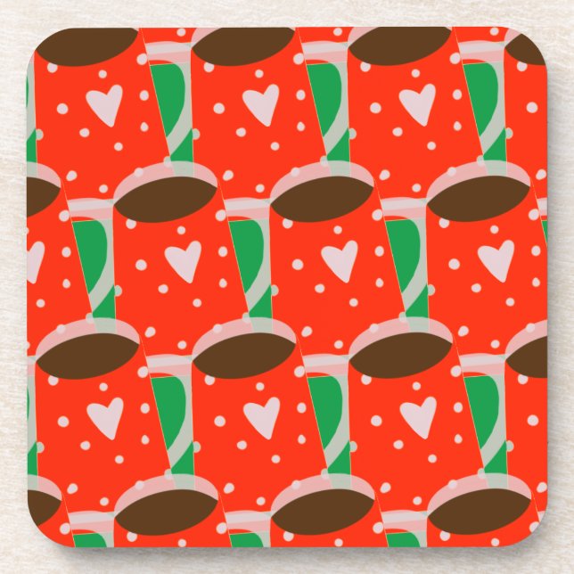 Red & Green Holiday Gift Hard plastic coaster (Front)