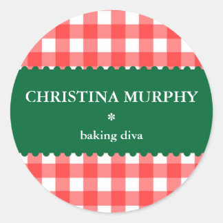 Red green holiday gingham homemade food label seal