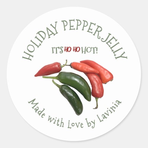 Red Green Holiday Hot Pepper Jelly Made with Love Classic Round Sticker