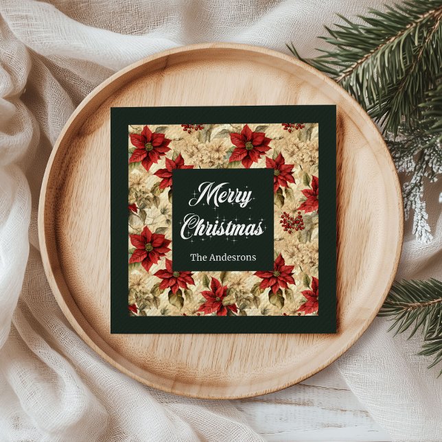 Red Green Holiday Napkins Vintage Floral Design (Red Green Holiday Napkins Vintage Floral Design)
