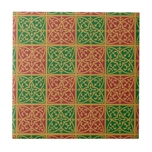 Red Green Holiday Pattern Tile (Front)
