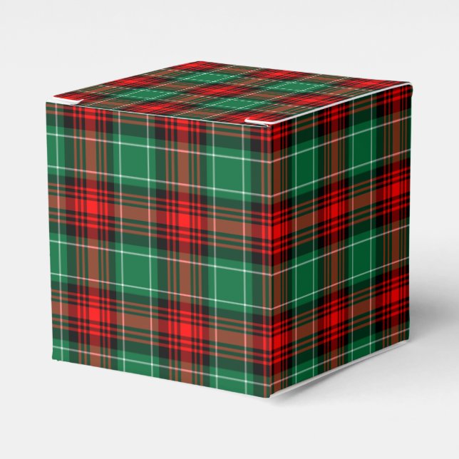 Red Green Holiday Plaid Party Favor Box (Front Side)