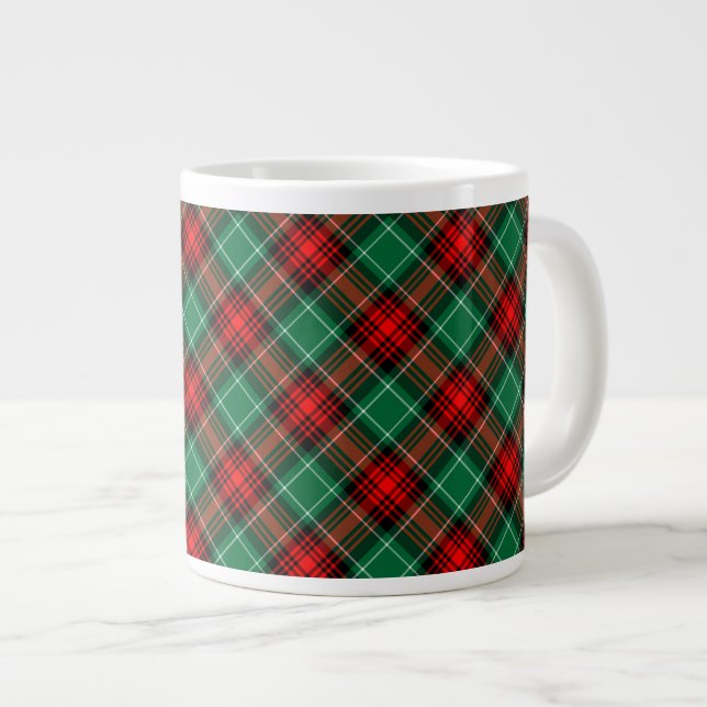 Red Green Holiday Plaid Pattern Giant Coffee Mug (Front Right)