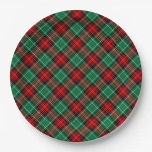 Red Green Holiday Plaid Pattern Paper Plates