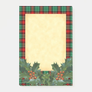 Red Green Holiday Plaid Pattern with Holly Stickie Post-it Notes