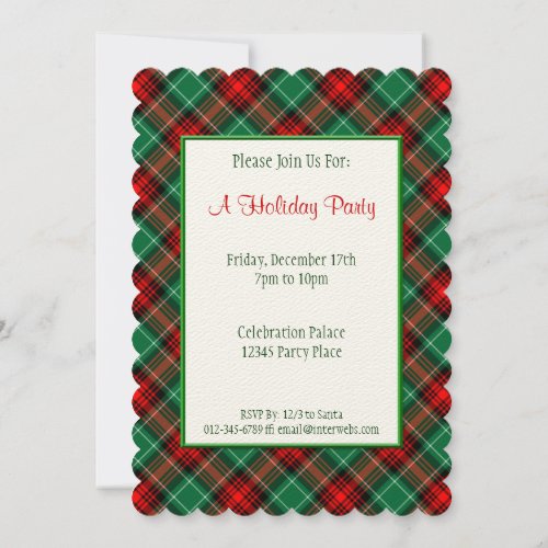 Red Green Holiday Retro Plaid Custom Invitations