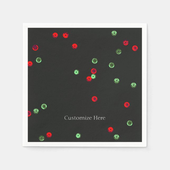 Red & Green Holiday Sequins Christmas Party Paper Napkins (Front)