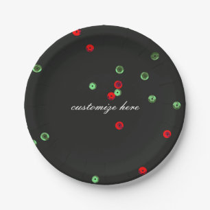Red & Green Holiday Sequins Christmas Party Paper Plates