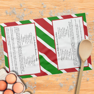 Red Green Holiday Stripe Custom Family Recipe Kitchen Towel