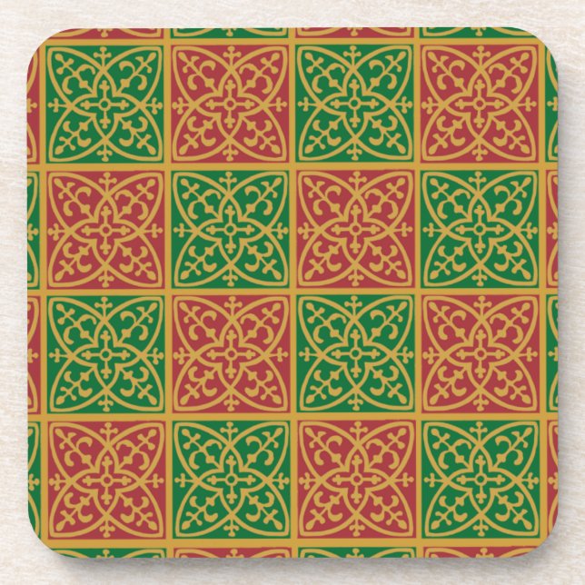 Red Green Holiday Tile Art Drink Coaster (Front)
