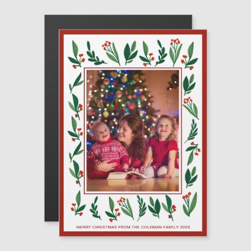 Red Green Holly Berry Christmas Photo Magnet Card