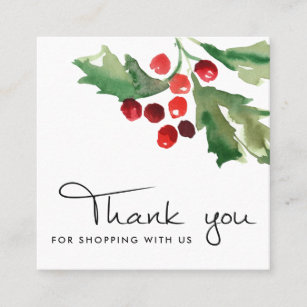 RED GREEN HOLLY BERRY CHRISTMAS THANK YOU LOGO SQUARE BUSINESS CARD