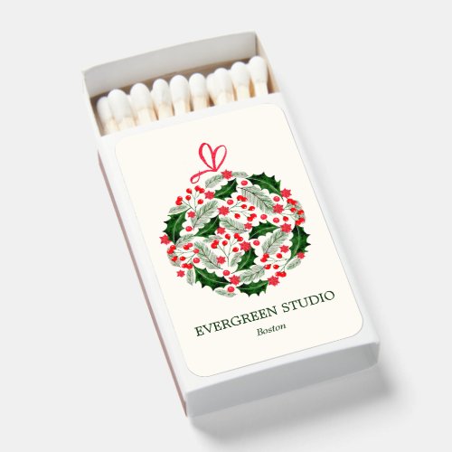 Red Green Holly Berry Custom Business Holiday Matchboxes