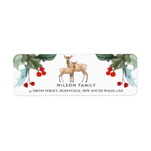 RED GREEN HOLLY BERRY DEER DUO NEW YEAR ADDRESS LABEL
