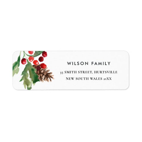 RED GREEN HOLLY BERRY PINE CONE NEW YEAR ADDRESS LABEL
