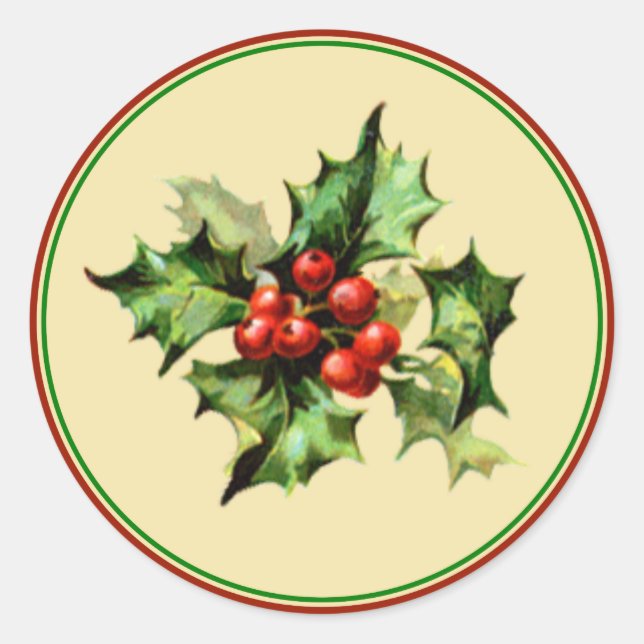 Red & Green Holly Christmas Holiday Envelope Seals (Front)