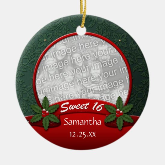 Red Green Holly Christmas Sweet 16 Ornament