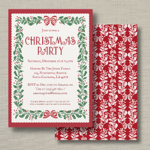 Red Green Holly Gift Exchange Christmas Party Invitation