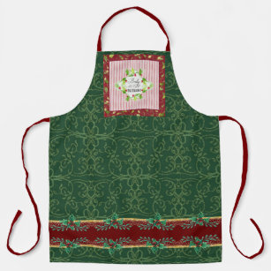 Red Green Holly Gold Baby Cold Outside Typography Apron